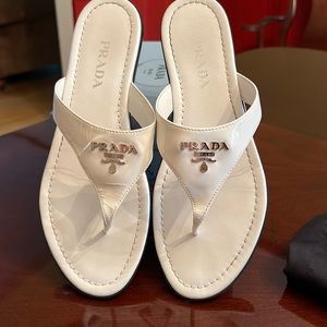 Prada white flip flop with silver logo size 39
